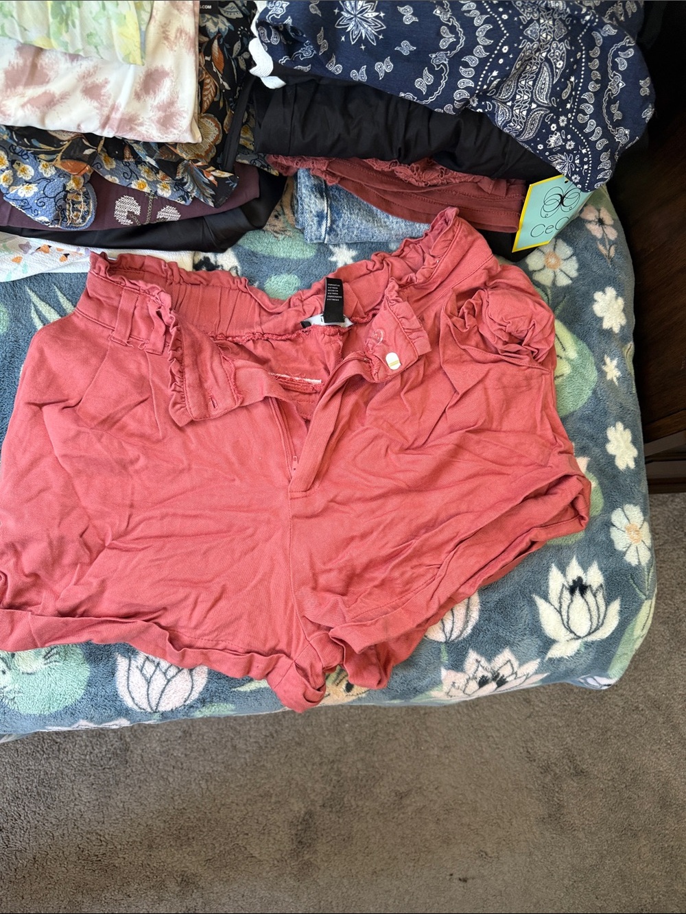 Forever 21 Coral High-Waist Ruffle Shorts